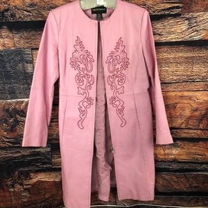 💞 Vintage Pink Long Midi Leather Coat/Jacket 💞
